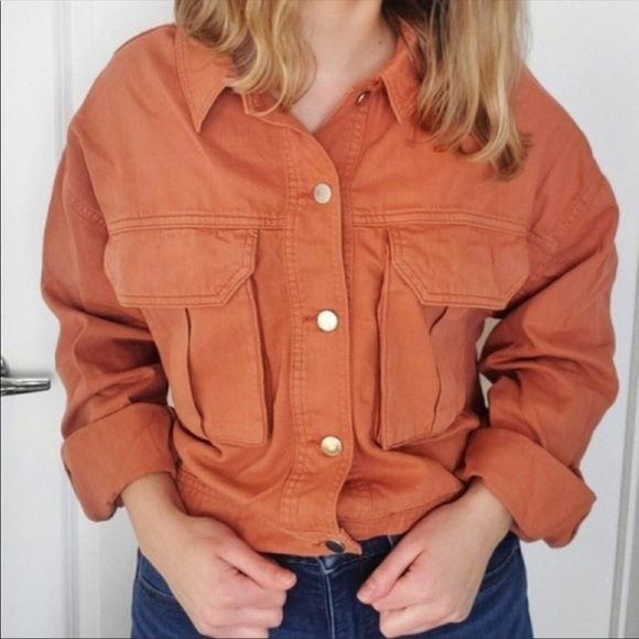 Topshop Jackets & Blazers - Topshop Avril Cropped Cargo Shirt Jacket Shacket Blush Cotton 8 10 NWT